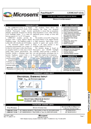 LXMG1617-12-61 datasheet - 12V 6W CCFL Programmable Inverter Module