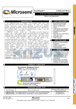 LXMG1617-05-61 datasheet - 5V 6W CCFL Programmable Inverter Module