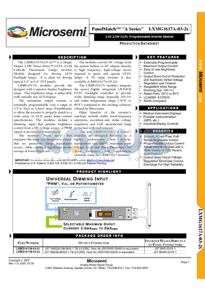 LXMG1617A-03-21 datasheet - 3.3V 2.2W CCFL Programmable Inverter Module