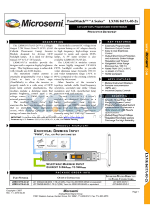 LXMG1617A-03-2X_10 datasheet - 3.3V 2.2W CCFL Programmable Inverter Module