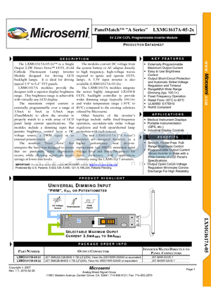 LXMG1617A-05-22 datasheet - 5V 2.2W CCFL Programmable Inverter Module