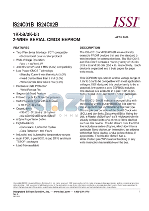 IS24C01B-2ZLI datasheet - 1K-bit/2K-bit 2-WIRE SERIAL CMOS EEPROM