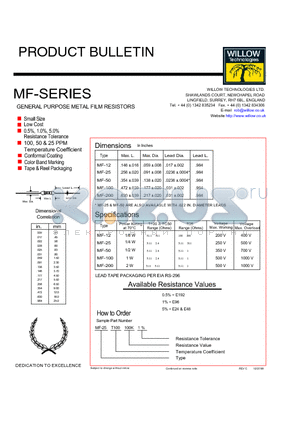 MF-200T100100K5 datasheet - GENERAL PURPOSE METAL FILM RESISTORS