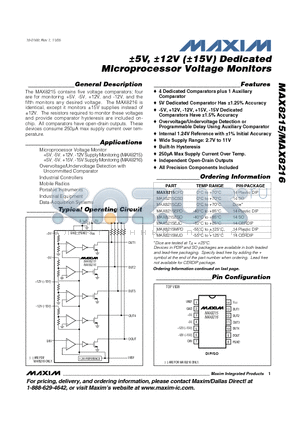 MAX8215EPD datasheet - a5V, a12V (a15V) Dedicated Microprocessor Voltage Monitors
