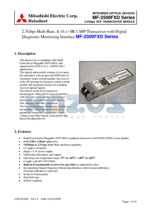 MF-2500FXD datasheet - 2.5Gbps SFP TRANSCEIVER MODULE
