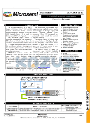 LXMG1618-05-21 datasheet - 5V 2.2W CCFL Programmable Inverter Module