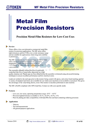 MF-2514W100RCTB datasheet - MF Metal Film Precision Resistors