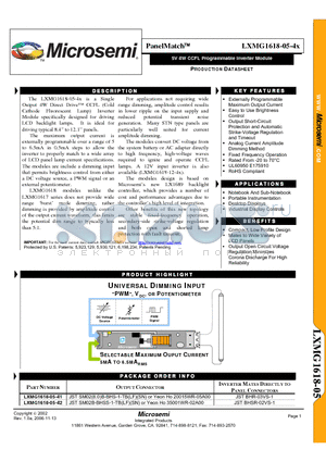 LXMG1618-05-41 datasheet - 5V 4W CCFL Programmable Inverter Module