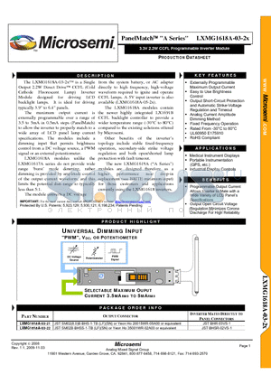 LXMG1618A-03-22 datasheet - 3.3V 2.2W CCFL Programmable Inverter Module