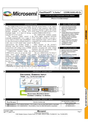 LXMG1618A-03-2X datasheet - 3.3V 2.2W CCFL Programmable Inverter Module