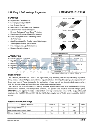 LM29151 datasheet - 1.5A Very L.D.O Voltage Regulator