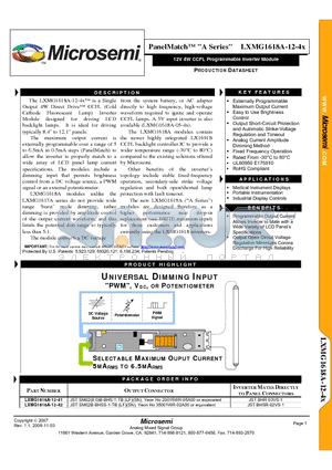 LXMG1618A-12-4X datasheet - 12V 4W CCFL Programmable Inverter Module