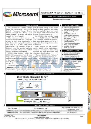 LXMG1618A-12-61 datasheet - 12V 6W CCFL Programmable Inverter Module