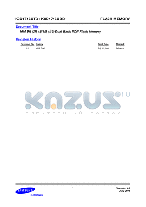 K8D1716UTB-YC09 datasheet - 16M Bit (2M x8/1M x16) Dual Bank NOR Flash Memory