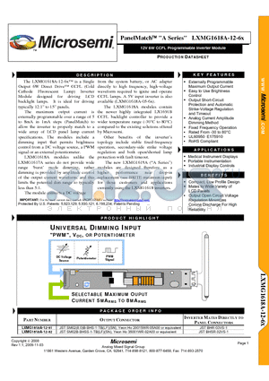 LXMG1618A-12-62 datasheet - 12V 6W CCFL Programmable Inverter Module