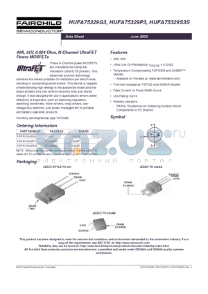 HUFA75329S3ST datasheet - 49A, 55V, 0.024 Ohm, N-Channel UltraFET Power MOSFETs