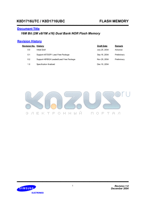 K8D1716UTC-DC09 datasheet - 16M Bit (2M x8/1M x16) Dual Bank NOR Flash Memory