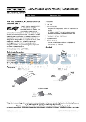 HUFA75339S3S datasheet - 75A, 55V, 0.012 Ohm, N-Channel UltraFET Power MOSFETs