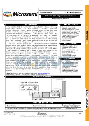 LXMG1623-05-44 datasheet - 5V Dual 4W CCFL Programmable Inverter Module