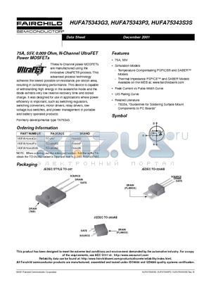 HUFA75343G3 datasheet - 75A, 55V, 0.009 Ohm, N-Channel UltraFET Power MOSFETs