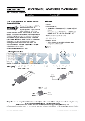 HUFA75343P3 datasheet - 75A, 55V, 0.009 Ohm, N-Channel UltraFET Power MOSFETs