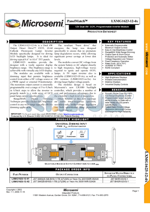 LXMG1623-12-41 datasheet - 12V Dual 4W CCFL Programmable Inverter Module