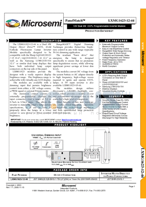 LXMG1623-12-44 datasheet - 12V Dual 4W CCFL Programmable Inverter Module