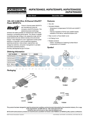 HUFA75344G3_04 datasheet - 75A, 55V, 0.008 Ohm, N-Channel UltraFET Power MOSFETs