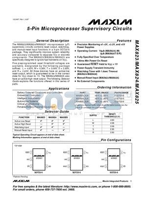 MAX824MEUK datasheet - 5-Pin Microprocessor Supervisory Circuits