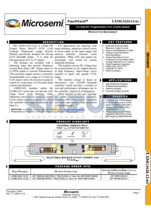 LXMG1624-12-61 datasheet - 12V Dual 6W Programmable CCFL Inverter Module