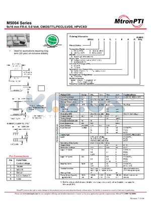 M500410R2LK-R datasheet - 9x16 mm FR-4, 5.0 Volt, CMOS/TTL/PECL/LVDS, HPVCXO