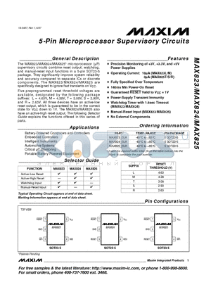 MAX825 datasheet - 5-Pin Microprocessor Supervisory Circuits