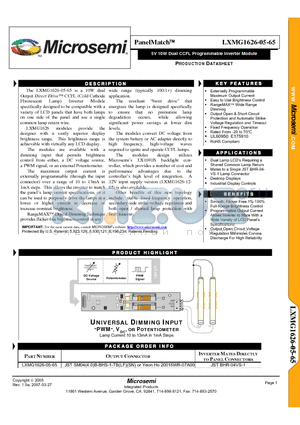 LXMG1626-05-65 datasheet - 5V 10W Dual CCFL Programmable Inverter Module
