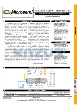 LXMG1626-12-45_07 datasheet - 12V Dual 6W CCFL Programmable Inverter Module