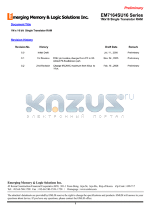 EM7164SU16-10S datasheet - 1M x 16 bit Single Transistor RAM