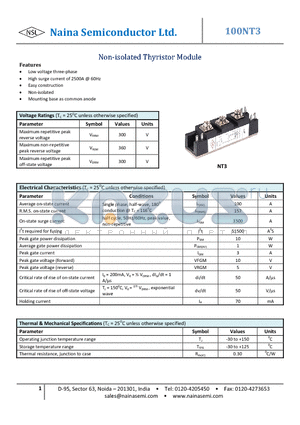 PWB100A30 datasheet - Non-isolated Thyristor Module