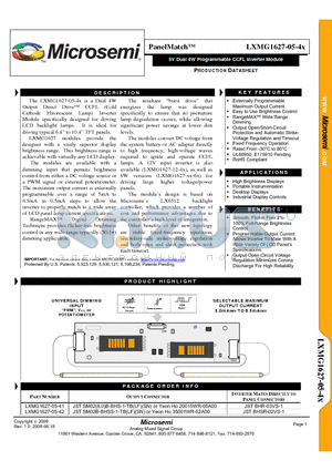 LXMG1627-05-41 datasheet - 5V Dual 4W Programmable CCFL Inverter Module