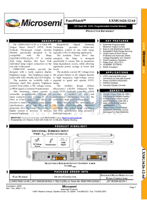 LXMG1626-12-64 datasheet - 12V Dual 6W CCFL Programmable Inverter Module