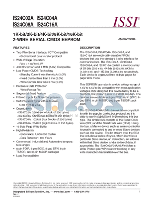 IS24C04A-2ZLI datasheet - 1K-bit/2K-bit/4K-bit/8K-bit/16K-bit 2-WIRE SERIAL CMOS EEPROM