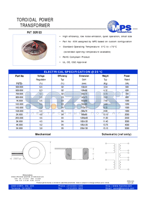 P8TB-3K-XXX datasheet - TOROIDAL POWER TRANSFORMER