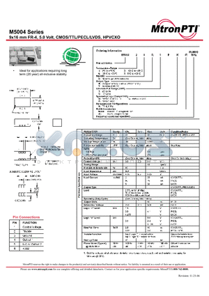 M500410T2PK datasheet - 9x16 mm FR-4, 5.0 Volt, CMOS/TTL/PECL/LVDS, HPVCXO
