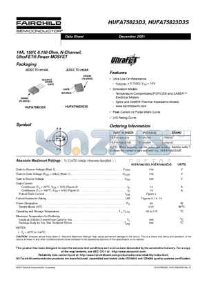 HUFA75823D3 datasheet - 14A, 150V, 0.150 Ohm, N-Channel, UltraFET Power MOSFET