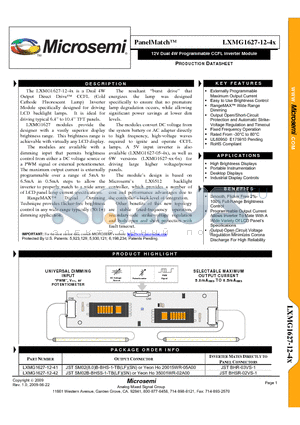 LXMG1627-12-4X datasheet - 12V Dual 4W Programmable CCFL Inverter Module