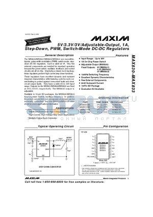 MAX833 datasheet - 5V/3.3V/3V/Adjustable-Output, 1A, Step-Down, PWM, Switch-Mode DC-DC Regulators