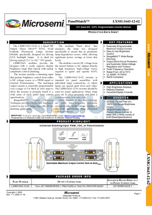 LXMG1643-12-62 datasheet - 12V Quad 6W CCFL Programmable Inverter Module