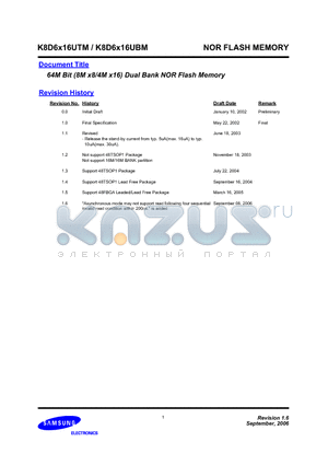 K8D6316UBM-PI09 datasheet - 64M Bit (8M x8/4M x16) Dual Bank NOR Flash Memory