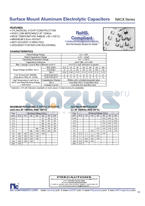 NACXR47K355X5.5TR13F datasheet - Surface Mount Aluminum Electrolytic Capacitors