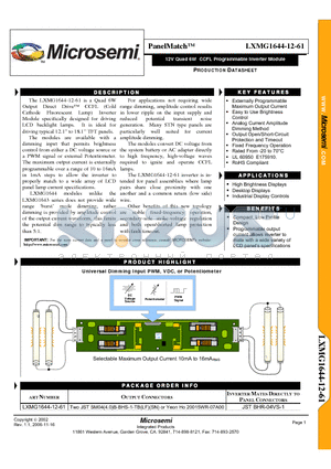 LXMG1644-12-61 datasheet - 12V Quad 6W CCFL Programmable Inverter Module