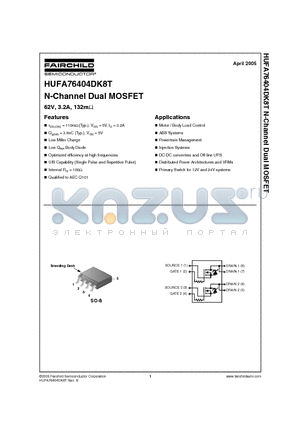 HUFA76404DK8T datasheet - N-Channel Dual MOSFET