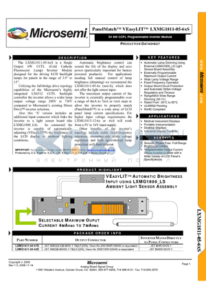 LXMG1811-05-61S datasheet - 5V 6W CCFL Programmable Inverter Module